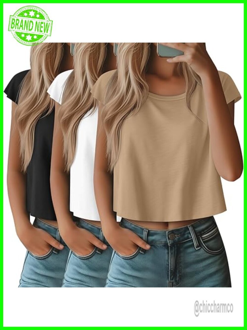 3 Pack Crop Tops Cap Sleeve Crew Neck Loose Fit Summer Tees
